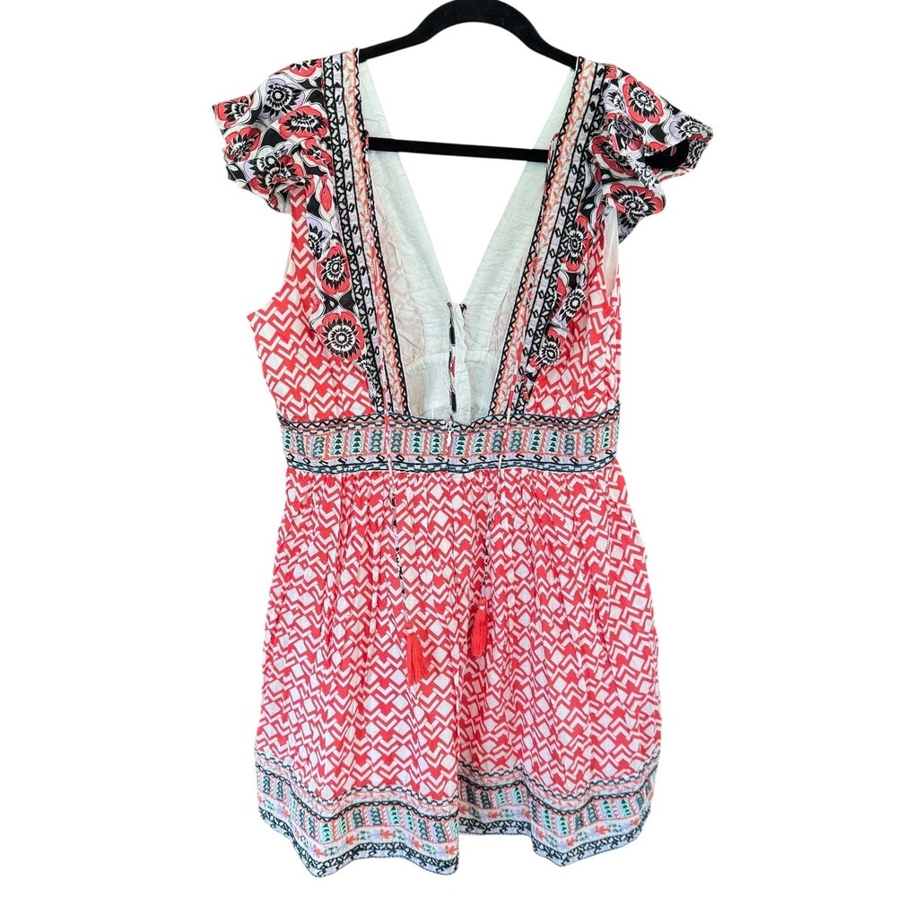 Anthropologie Embroidered Beaded Flutter Sleeve Mini Dress Pink Geometric 16 - Picture 4 of 8